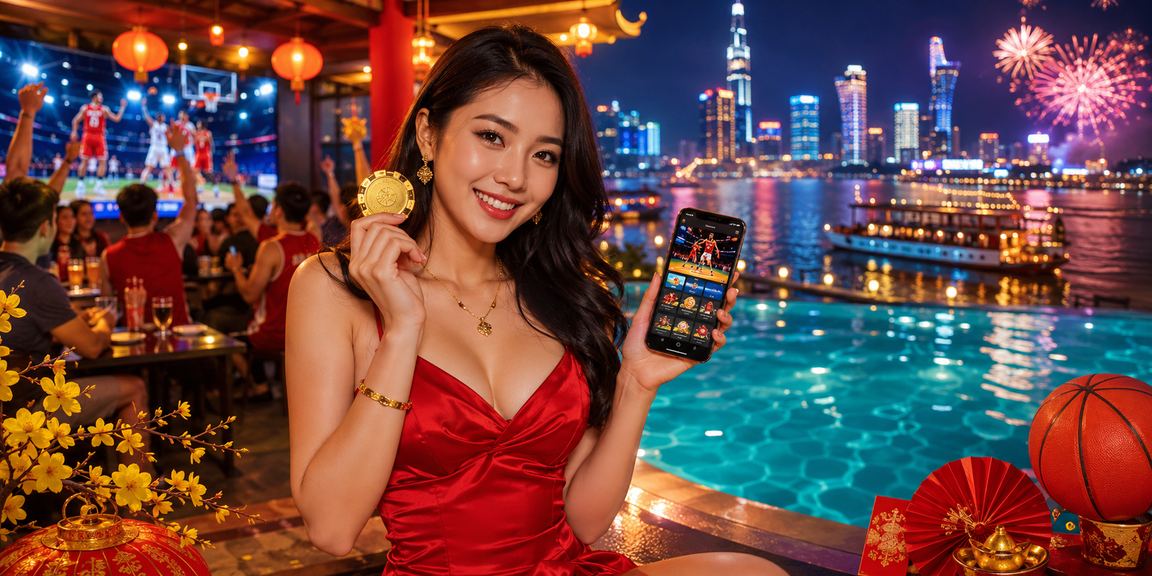 Người dùng xem ưu đãi bóng rổ và khuyến mãi Tết trên điện thoại tại vùng Mekong